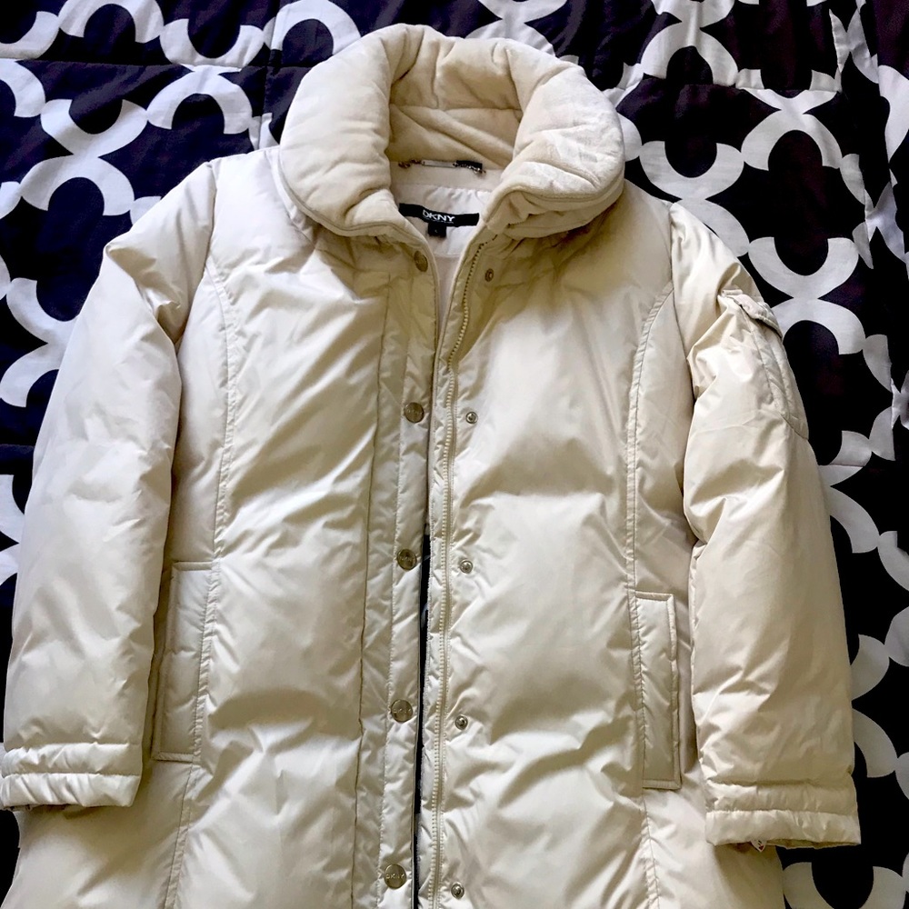 NWT DKNY Ivory Down Puffer Coat Winter Jacket